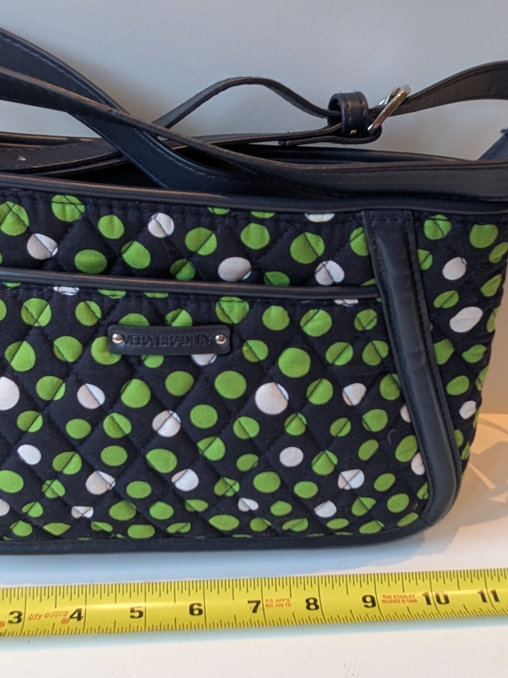 NWOT Vera Bradley Navy Quilted Shoulder Bag with Green & White Dots